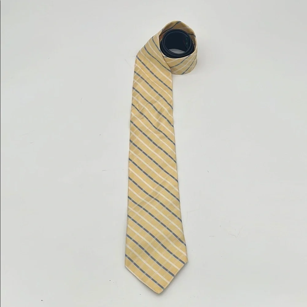 Tommy Hilfinger Yellow Navy Striped Silk Tie